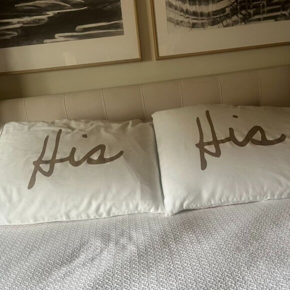His & His Text Standard Pillowcases By Faceplant Dreams Set of Two - Picture 2 of 3